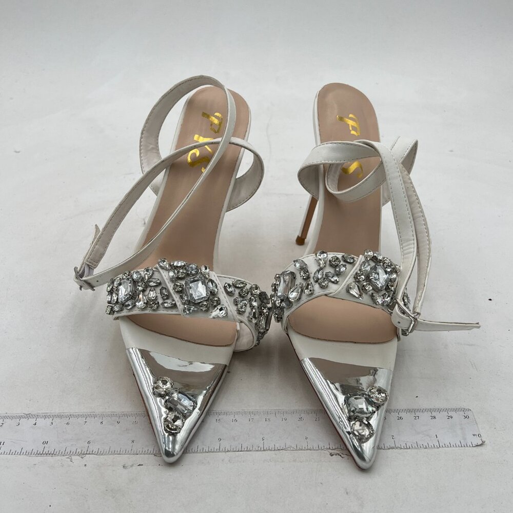 Fys White Sparkly Rhinestone Open Pointed Toe San… - image 3